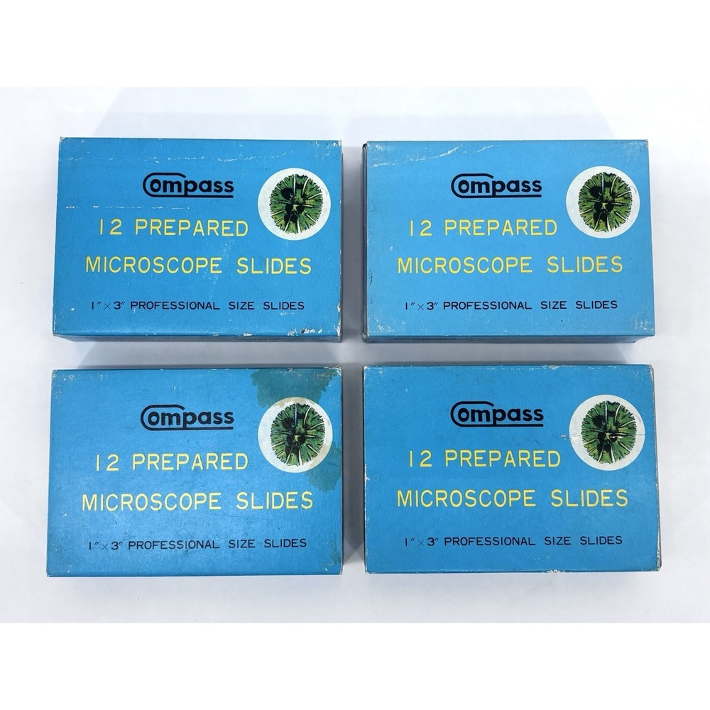 Vintage Compass Prepared Microscope Slides 48pc Animals Pollen Microorganisms
